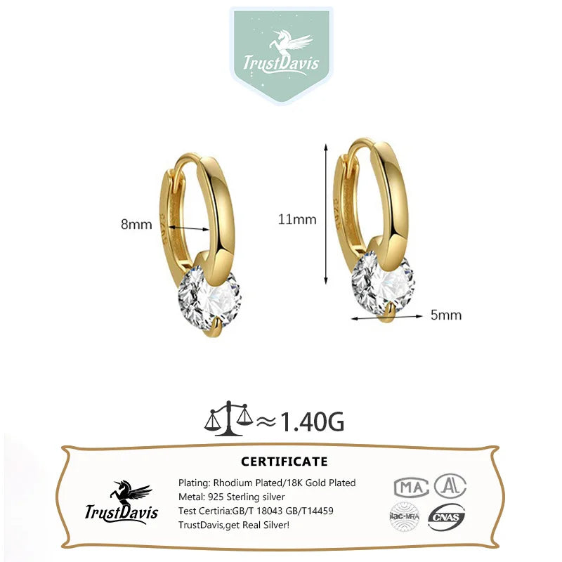 Pendientes TrustDavis Plata de Ley 925 auténtica a la moda para mujer, pendientes redondos simples de circonia para mujer y niña, joyería de regalo DS4235
