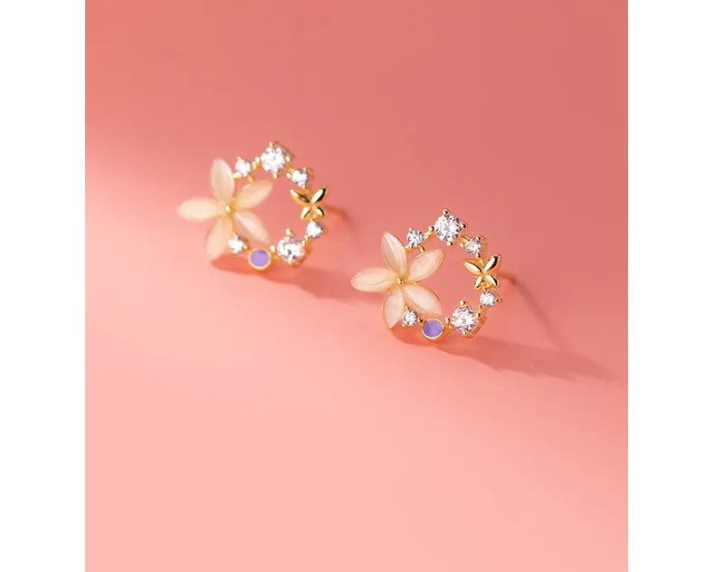 TrustDavis 2024 Real 925 Sterling Silver Trendy Butterfly Wreath Stud Earrings for Mom Daughter Children Birthday Jewelry DS4614