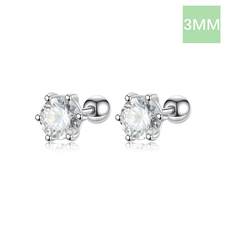 Six Claw 3/4/5/6/8mm CZ Screw Stud Earrings DA2268