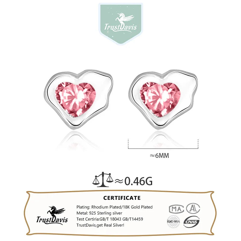 TrustDavis Girls Real 925 Sterling Silver Sweet Irregular Heart Stud Earrings Women Daughter Birthday Party Gift Jewelry DA1632
