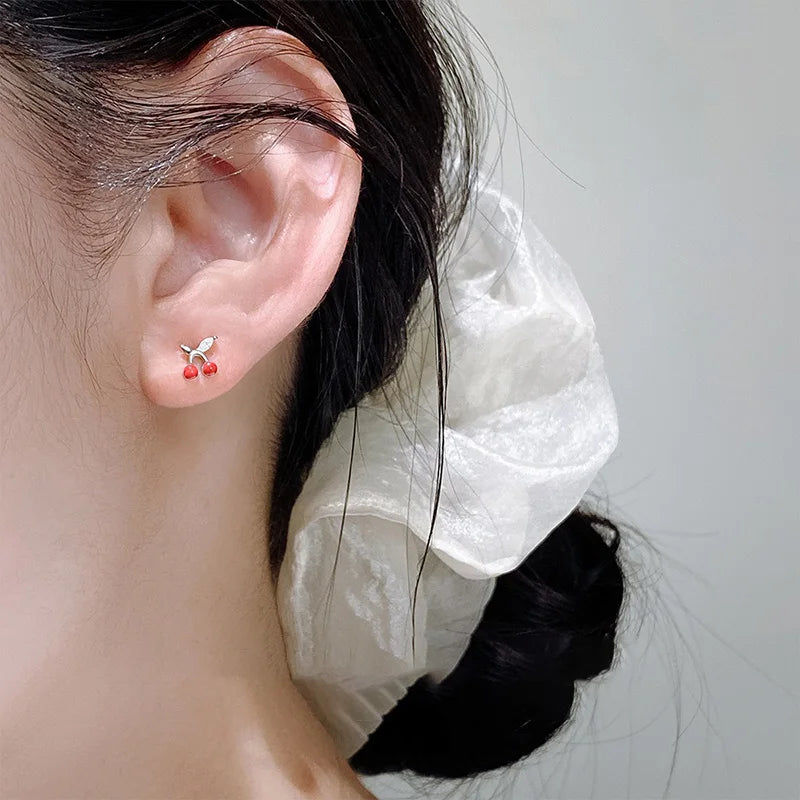 Cherry Zircon Silver Earrings DS4872