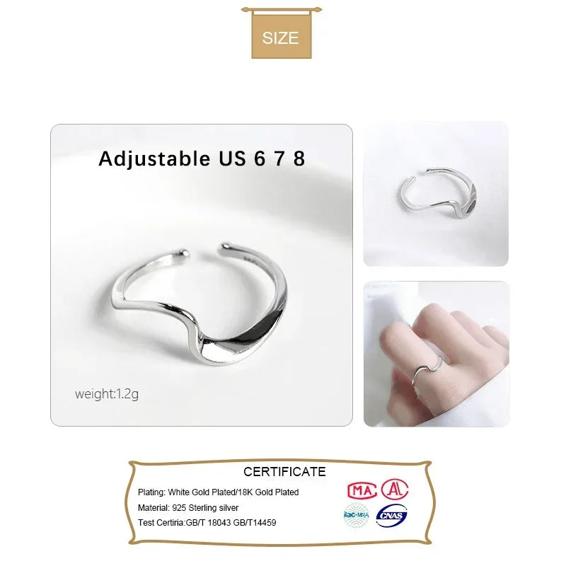 TrustDavis Real 925 Sterling Silver Fashion Minimalist Distortion Opening Ring For Women Lady Valentine's Day Jewelry DD194