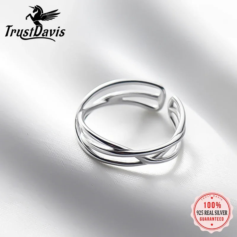 TrustDavis Real 925 Sterling Silver Fashion Sweet Hollow Cross Opening Tail Ring For Women Wedding Party Fine S925 Jewelry DB070