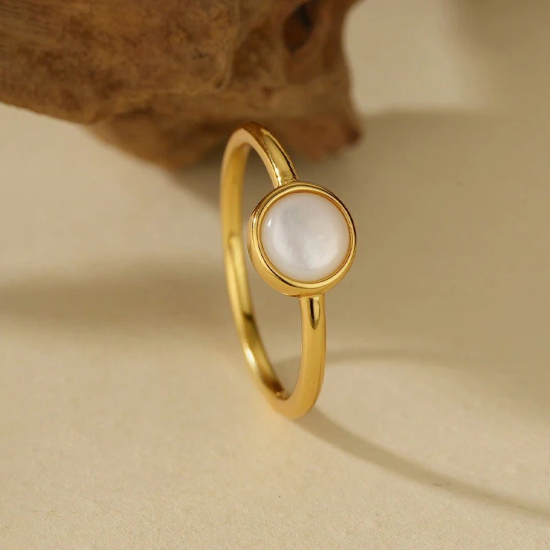 TrustDavis Real 925 Sterling Silver Women's Fashion and Simple White Shell Ring for Women Girls Fine Jewelry Gift DS4681