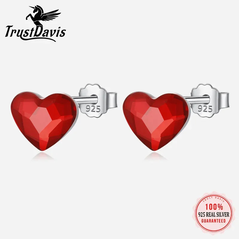 Sweet Red Zircon Love Heart Stud Earrings DA735