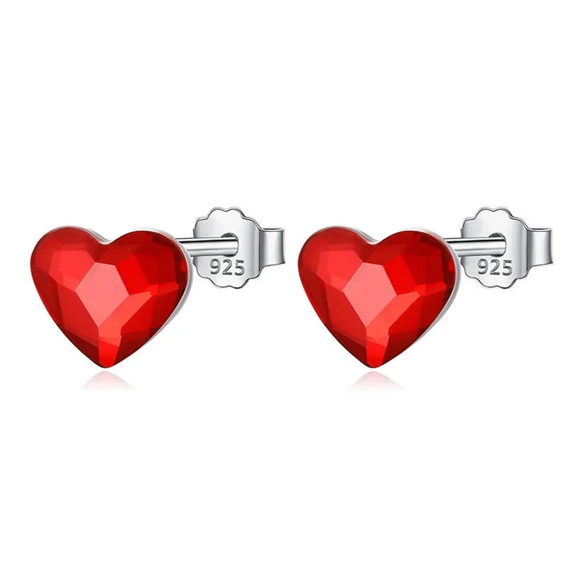 Sweet Red Zircon Love Heart Stud Earrings DA735