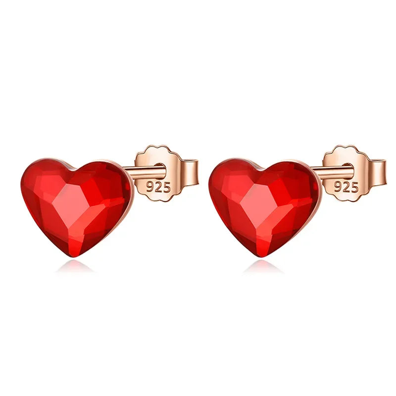 Sweet Red Zircon Love Heart Stud Earrings DA735