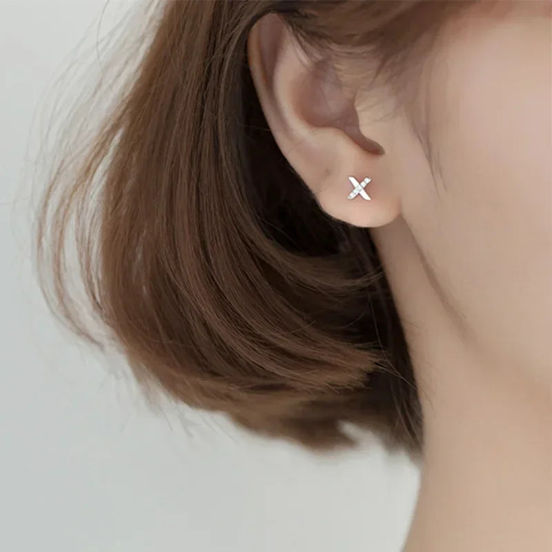 Fashion Sweet Letter X CZ Charm Stud Earrings DS1101