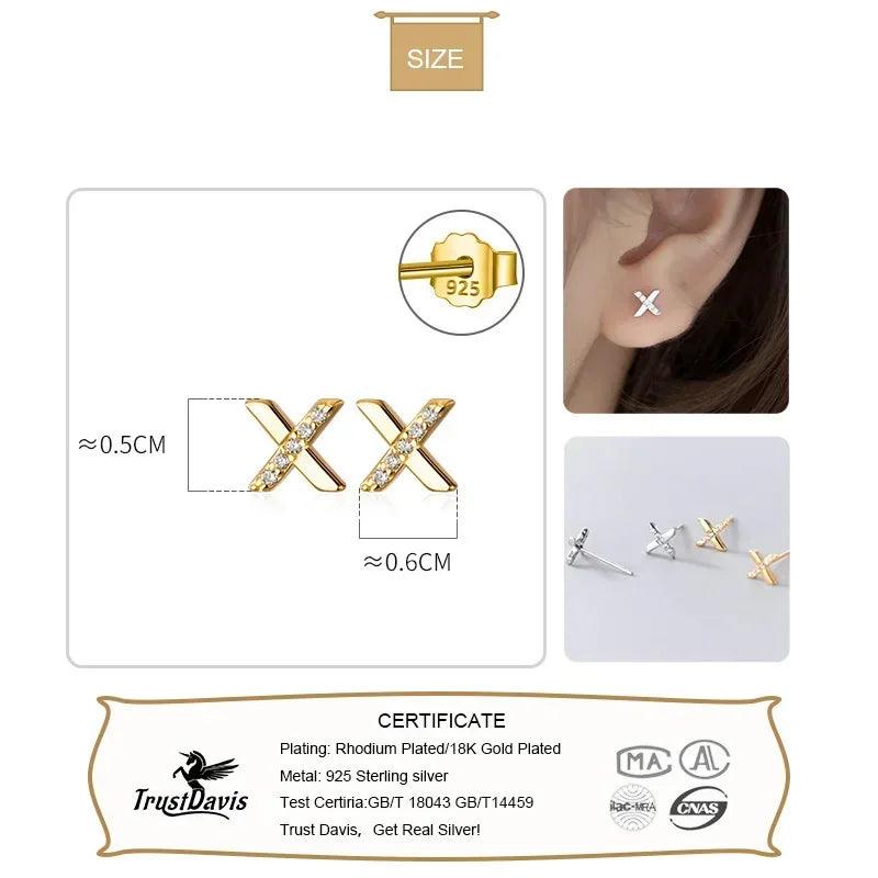 Fashion Sweet Letter X CZ Charm Stud Earrings DS1101