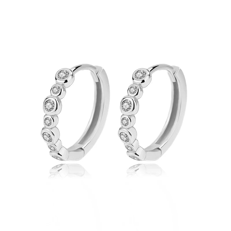 Round Clear Shiny CZ Charm Hoop Earrings DG0105