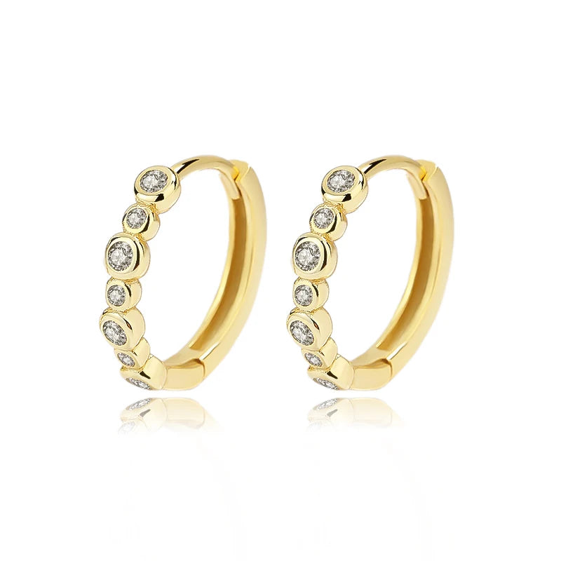 Round Clear Shiny CZ Charm Hoop Earrings DG0105