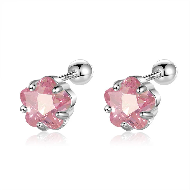Pink/Black/White CZ Screw Stud Earrings DF2000