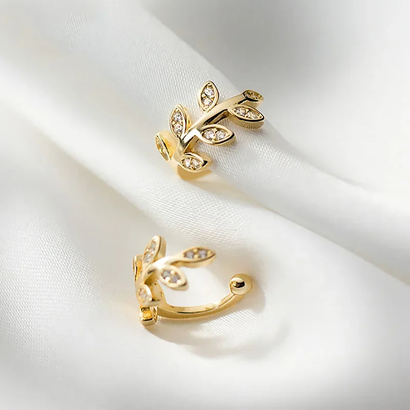 Sweet Leaves CZ Ear Cuff Clip on Earrings DA1378