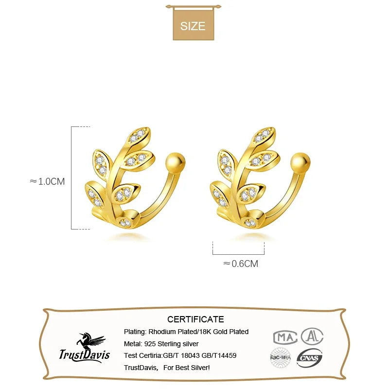 Sweet Leaves CZ Ear Cuff Clip on Earrings DA1378