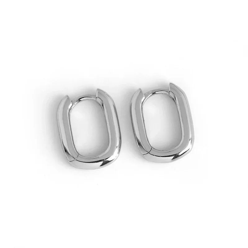 Minimalist Geometric Ellipse Zircon Gothic Hoop Earrings DA2638