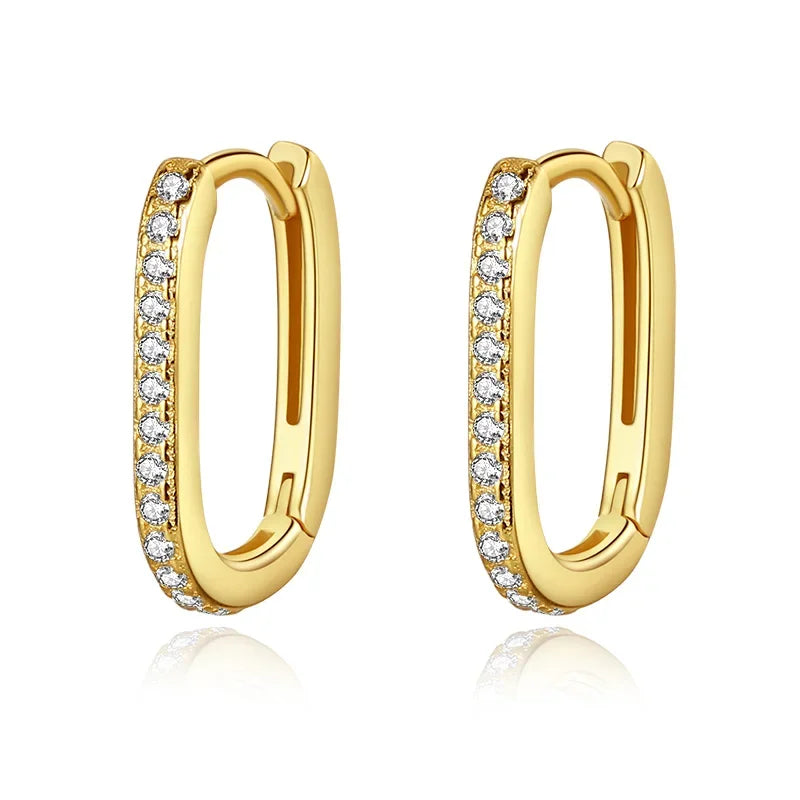 Minimalist Geometric Ellipse Zircon Gothic Hoop Earrings DA2638