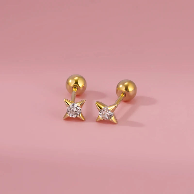 Minimalist Star Zircon Screw Stud Earrings DS4617