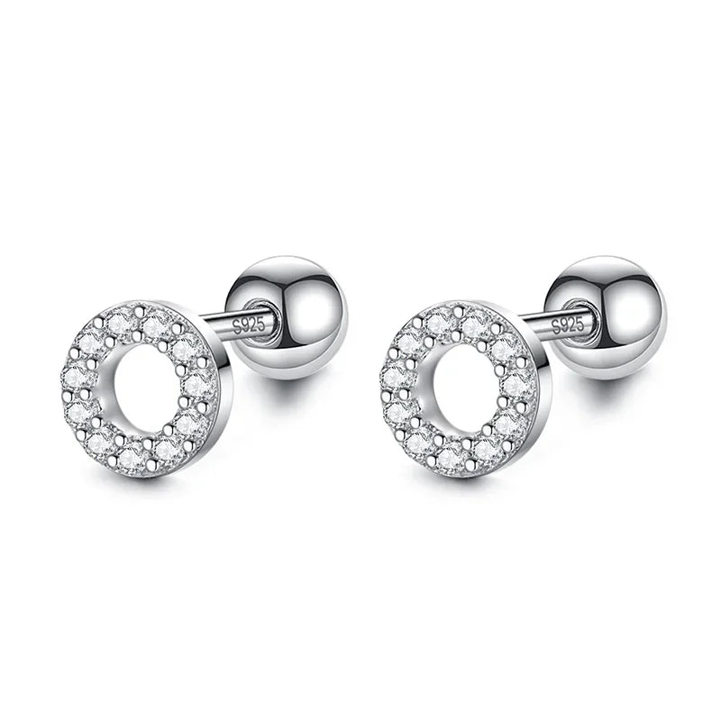 Round Shiny CZ Screw Stud Earrings DB1427