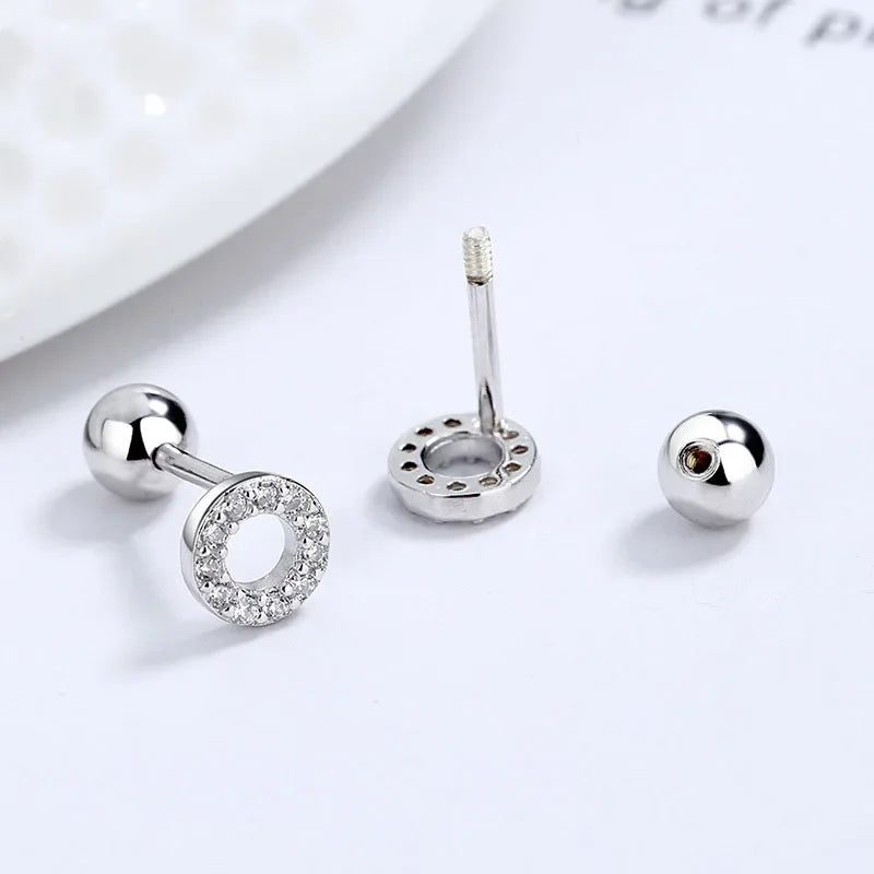 Round Shiny CZ Screw Stud Earrings DB1427