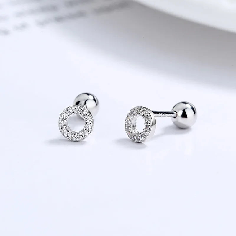 Round Shiny CZ Screw Stud Earrings DB1427