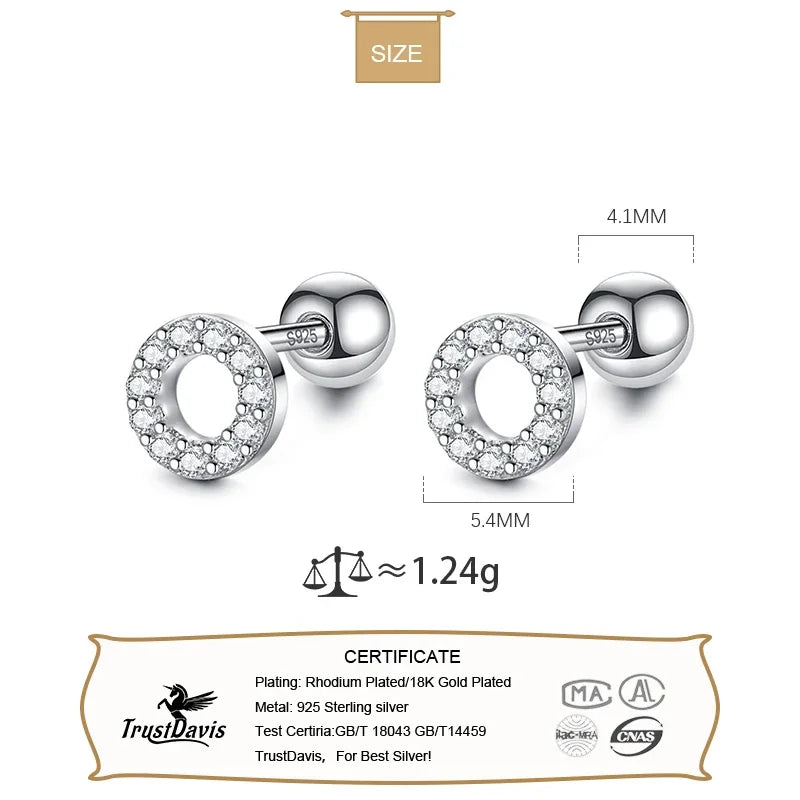 Round Shiny CZ Screw Stud Earrings DB1427