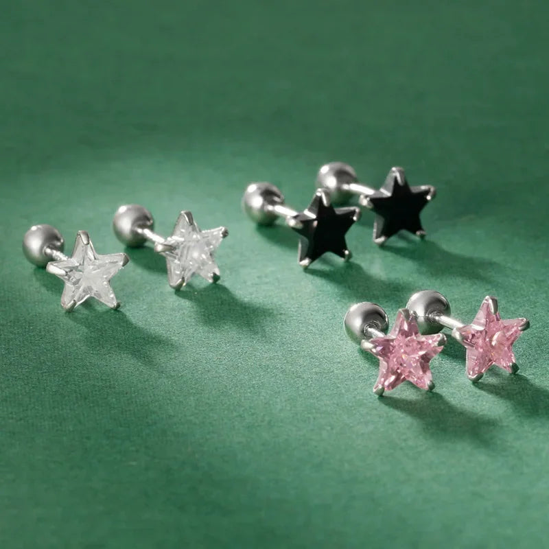 Romantic Star CZ Bead Screw Stud Earrings DS4122