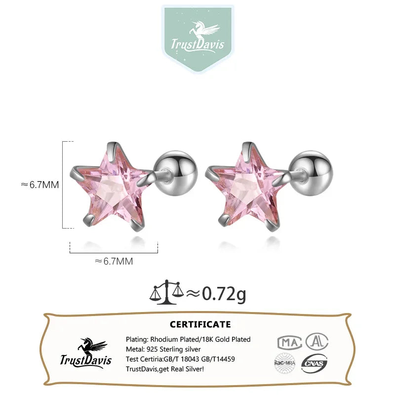 Romantic Star CZ Bead Screw Stud Earrings DS4122