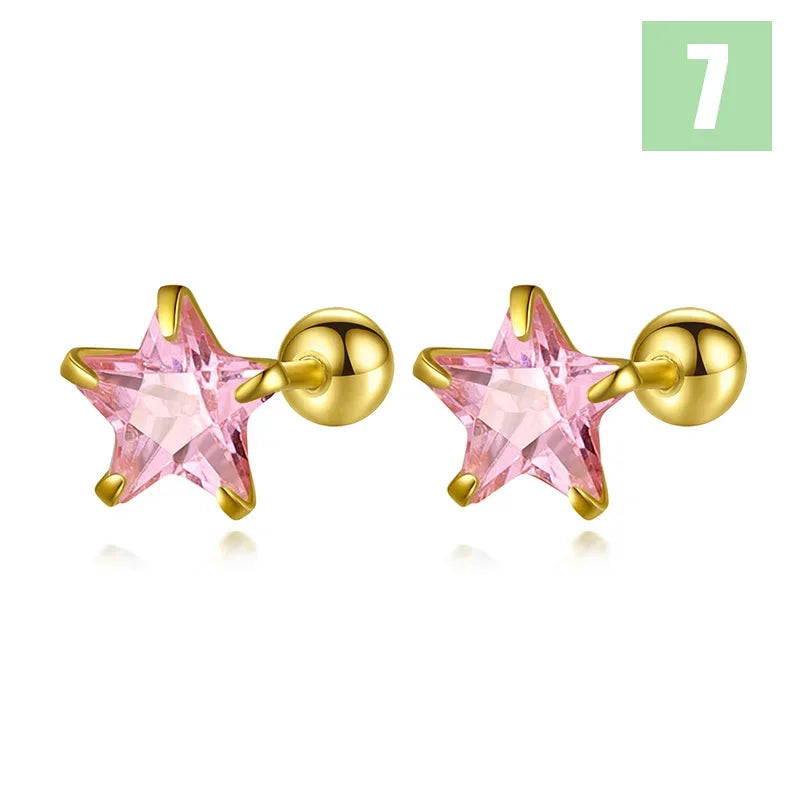 Romantic Star CZ Bead Screw Stud Earrings DS4122