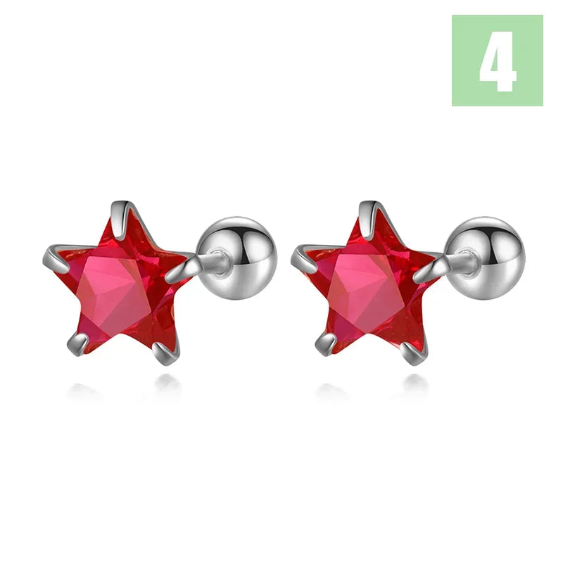 Romantic Star CZ Bead Screw Stud Earrings DS4122