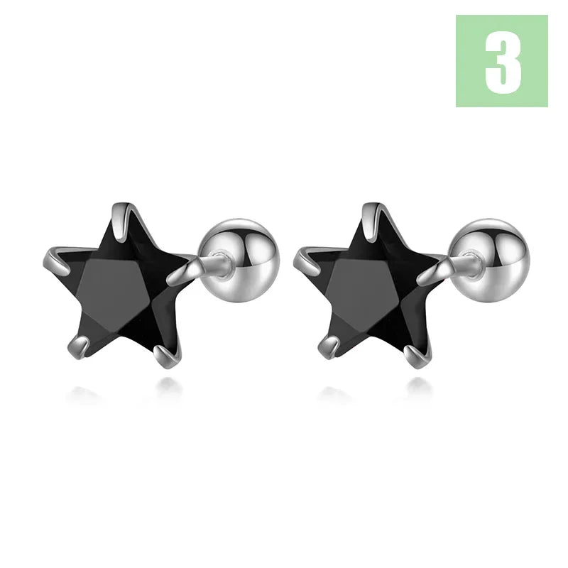 Romantic Star CZ Bead Screw Stud Earrings DS4122