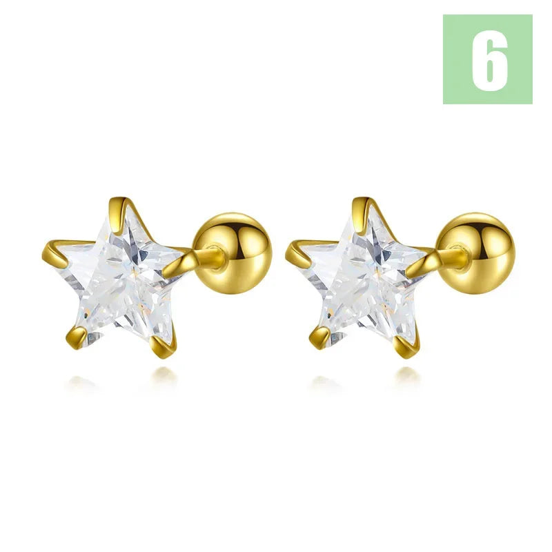 Romantic Star CZ Bead Screw Stud Earrings DS4122