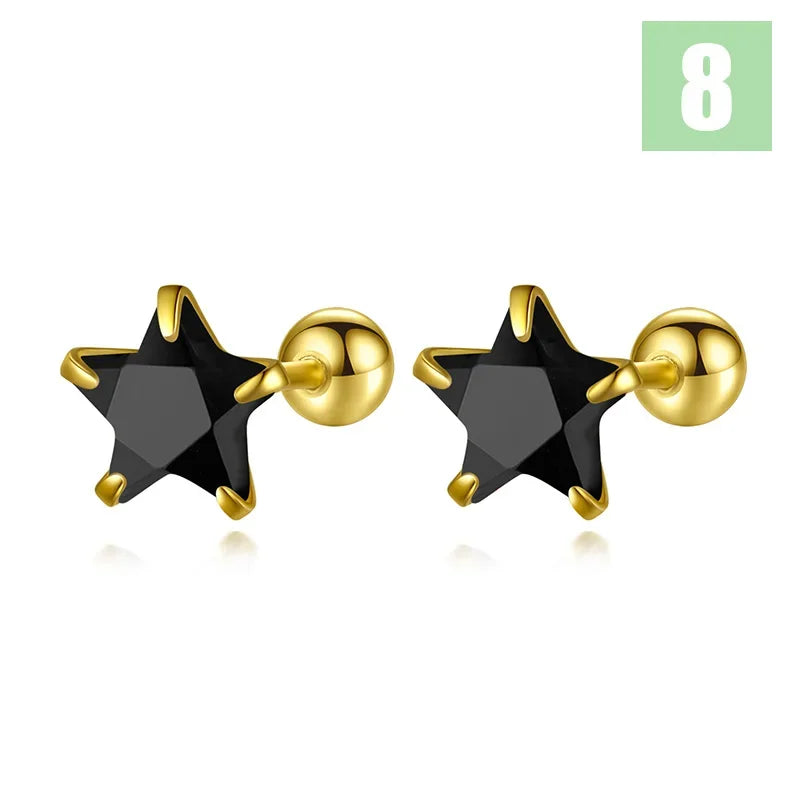 Romantic Star CZ Bead Screw Stud Earrings DS4122