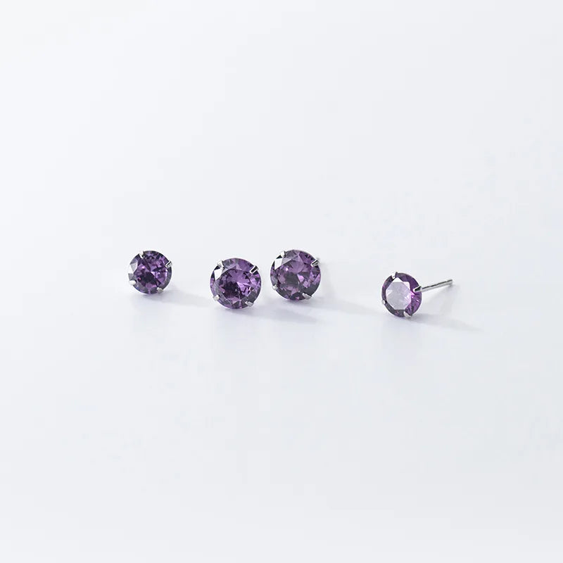 Purple CZ Stone Stud Earrings Small Cute Gift DS910