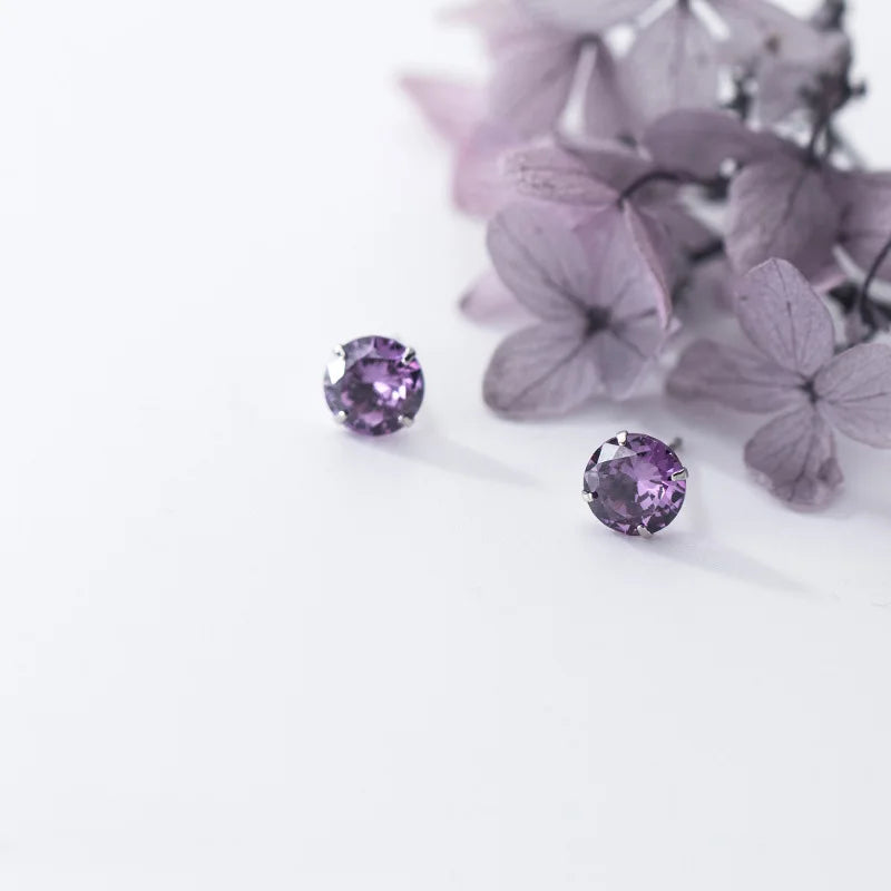 Purple CZ Stone Stud Earrings Small Cute Gift DS910