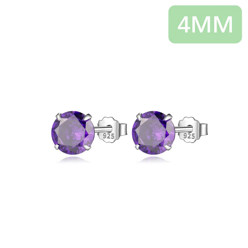 Purple CZ Stone Stud Earrings Small Cute Gift DS910