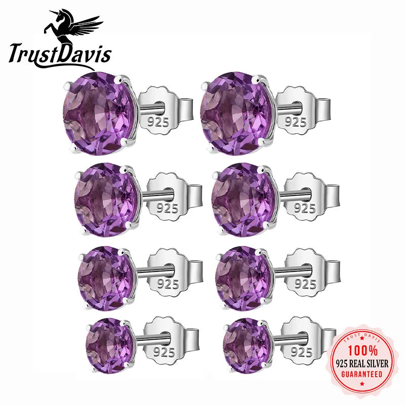 Purple CZ Stone Stud Earrings Small Cute Gift DS910