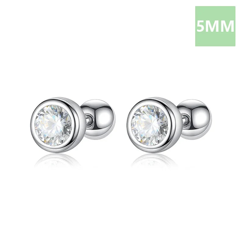 Round 4/5/6mm Shiny CZ Beads Screw Stud Earrings DA2269