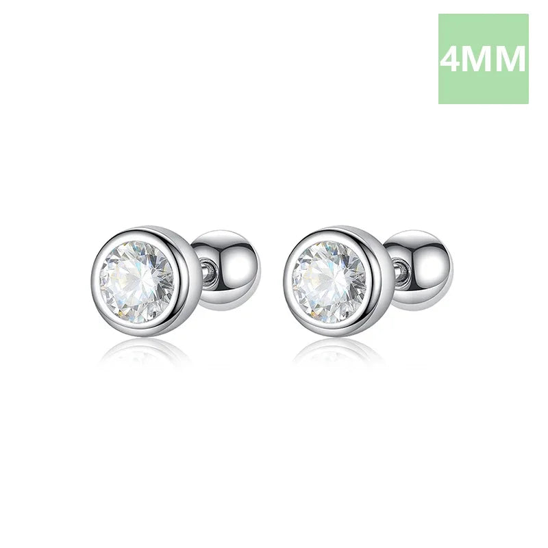 Round 4/5/6mm Shiny CZ Beads Screw Stud Earrings DA2269