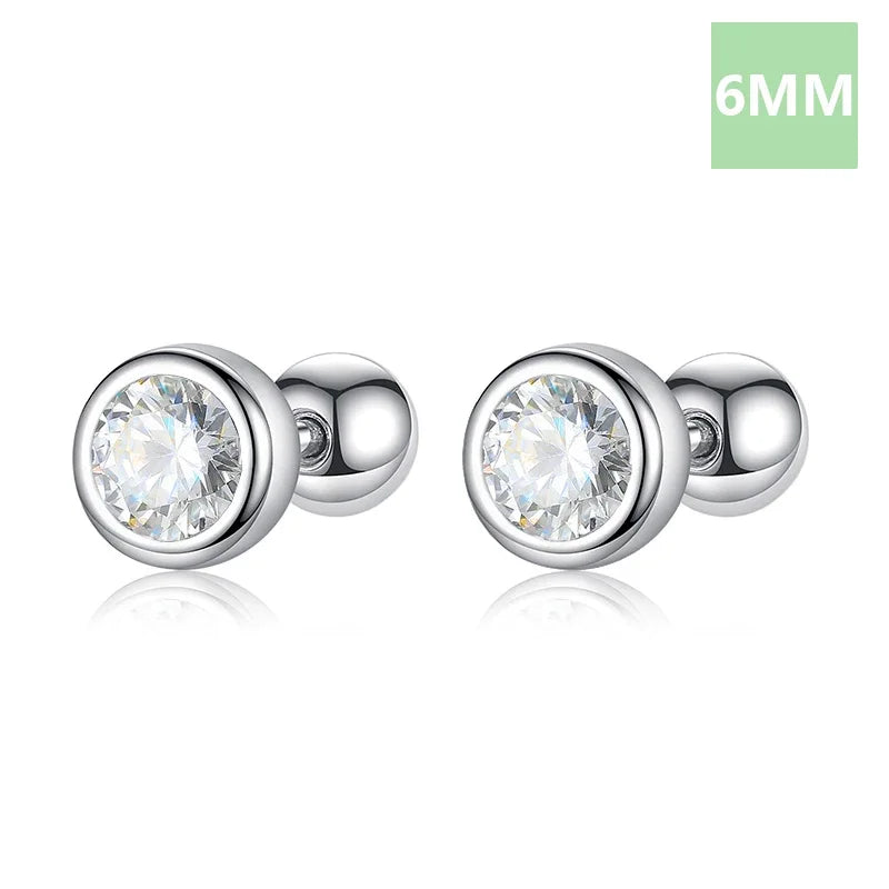 Round 4/5/6mm Shiny CZ Beads Screw Stud Earrings DA2269