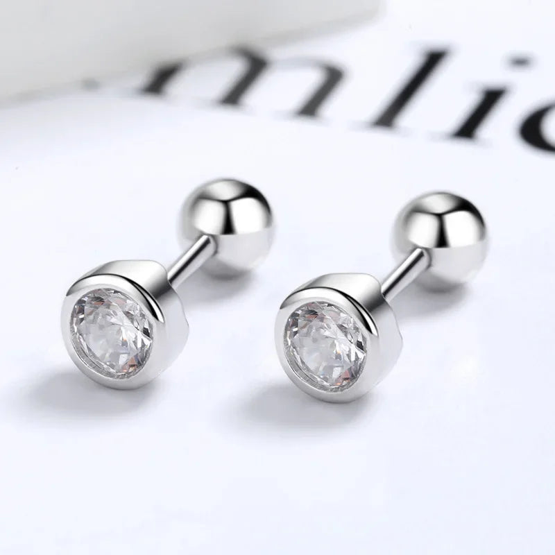 Round 4/5/6mm Shiny CZ Beads Screw Stud Earrings DA2269