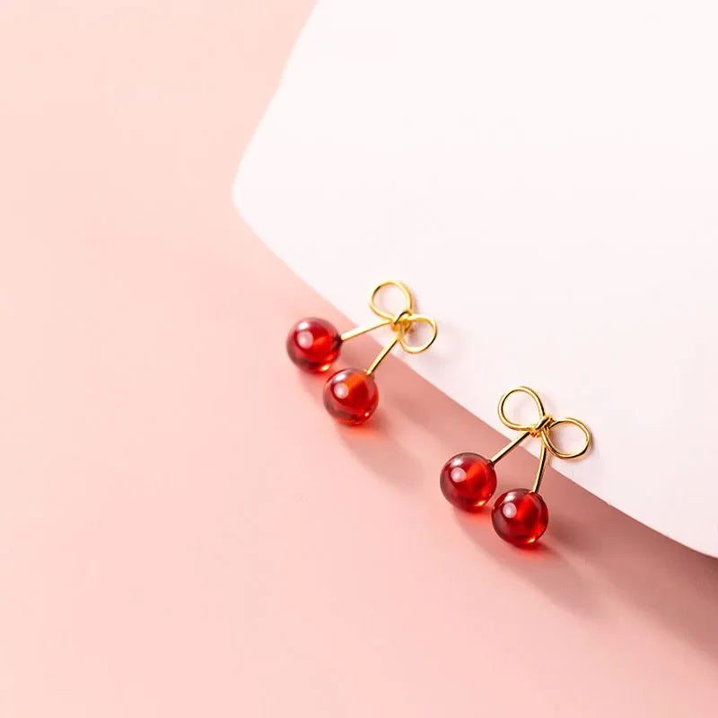 Red Synthetic Red Pomegranate Cherry Stud Earrings DB1065