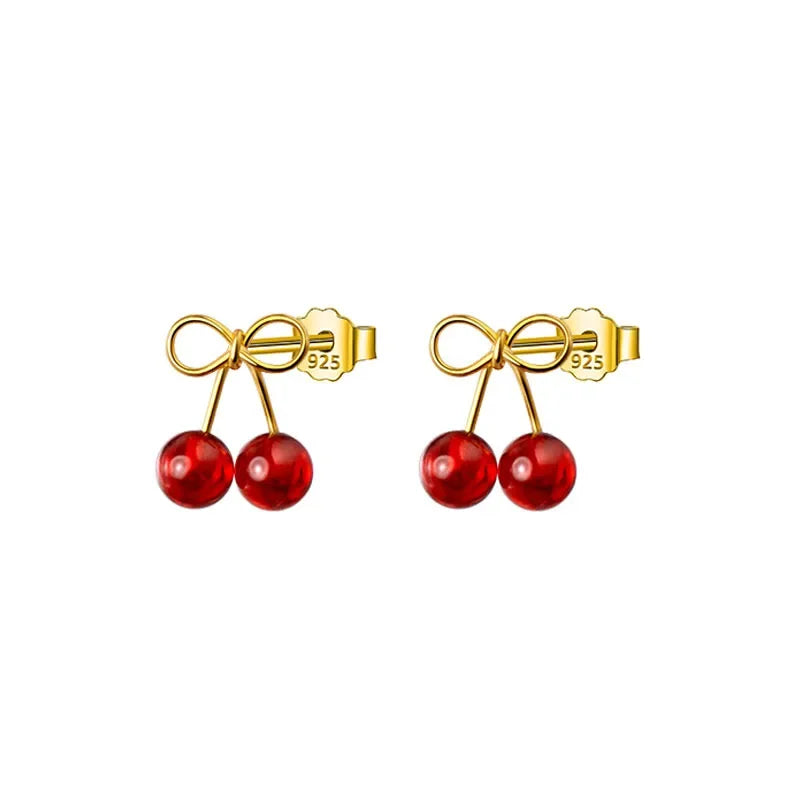 Red Synthetic Red Pomegranate Cherry Stud Earrings DB1065