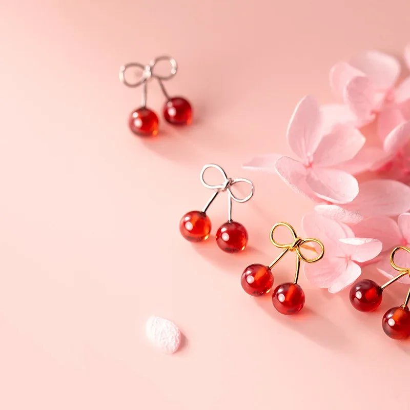 Red Synthetic Red Pomegranate Cherry Stud Earrings DB1065