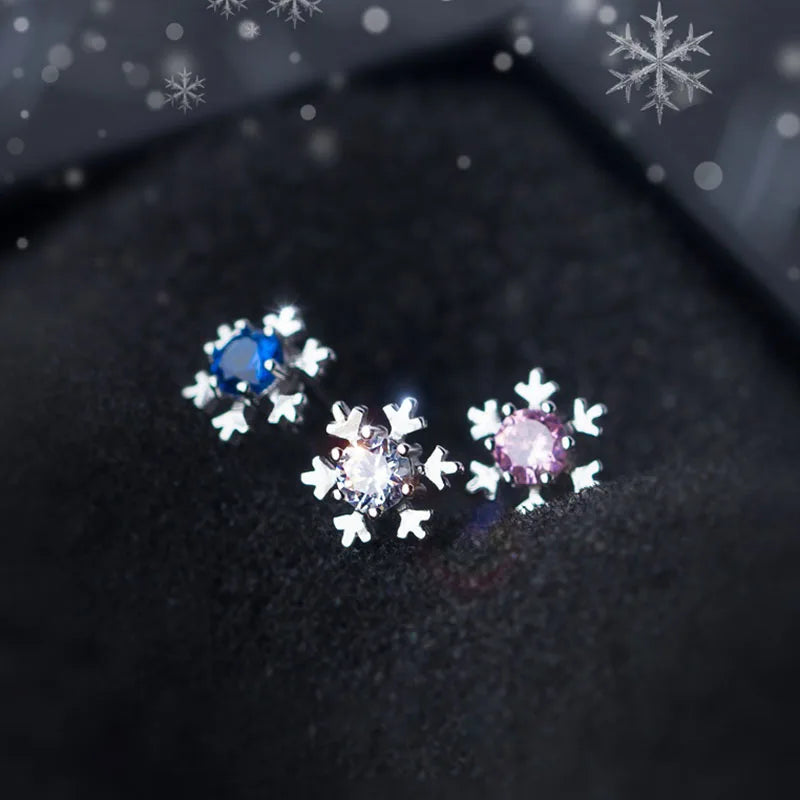 Winter Snowflake CZ Stud Earrings Gift DS3365