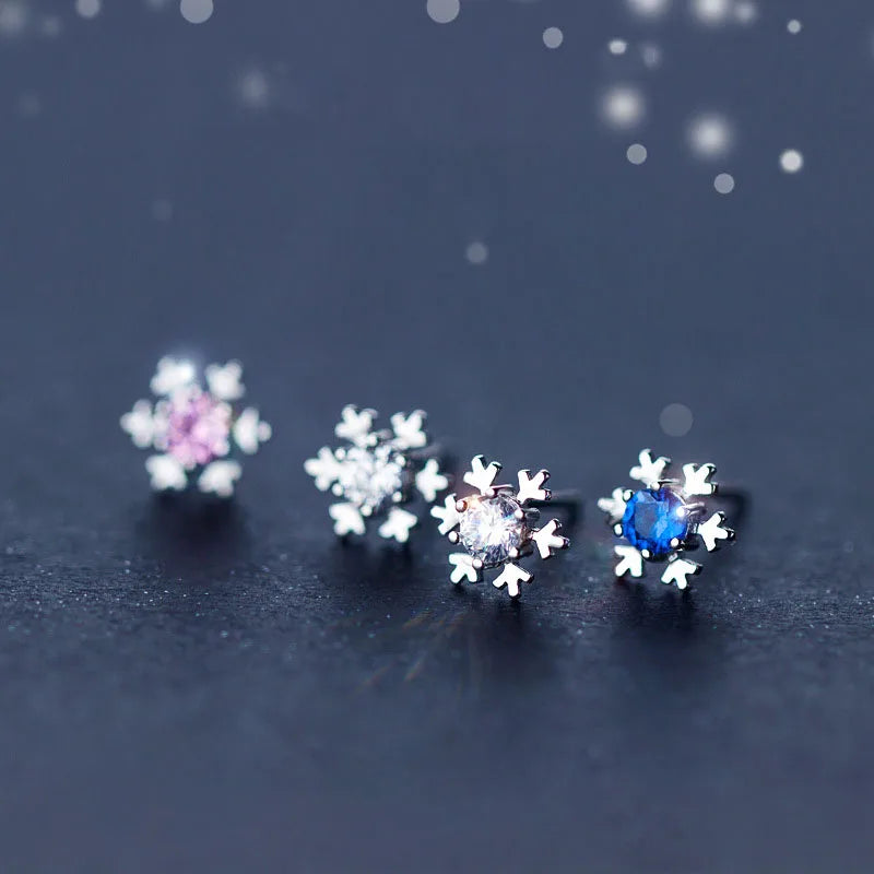 Winter Snowflake CZ Stud Earrings Gift DS3365