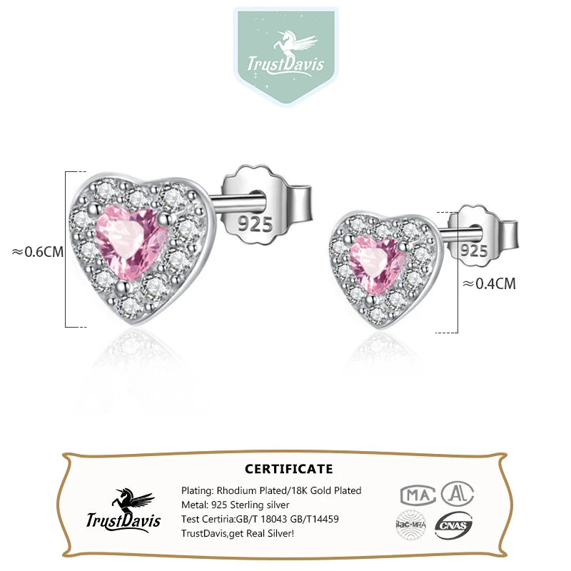 Cute Pink Love Heart CZ Stud Earrings DS3828