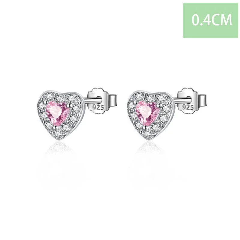 Cute Pink Love Heart CZ Stud Earrings DS3828