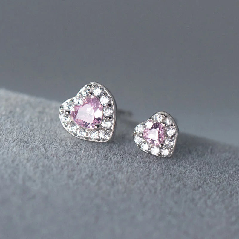 Cute Pink Love Heart CZ Stud Earrings DS3828