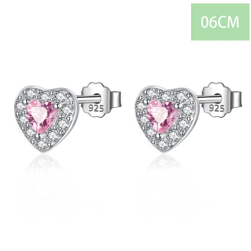 Cute Pink Love Heart CZ Stud Earrings DS3828