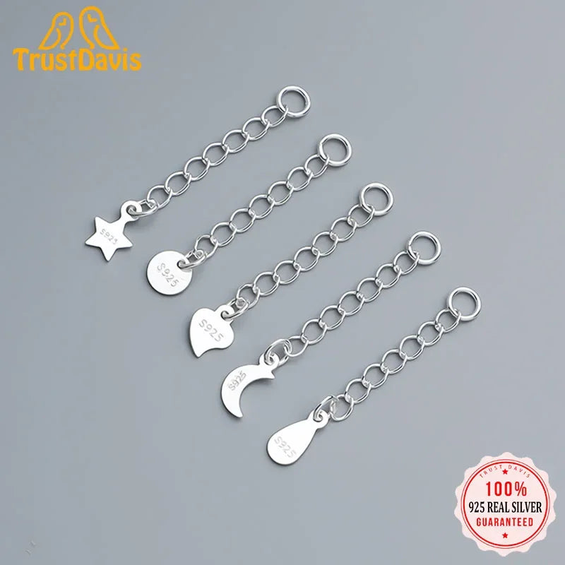Heart-shaped Star Moon Tail Chain Necklace Extender Chain 925 Silver Jewelry DZ1210